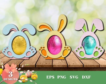 Easter Egg Holder SVG Bundle, Chocolate Egg, Candy Holder, Easter Bunny, Egg Hunt,  Paper Craft