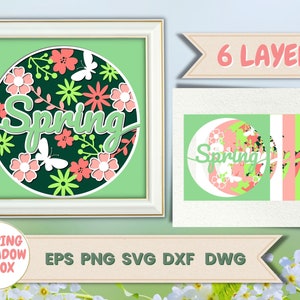 Spring Flowers Shadowbox, 3D Easter SVG, Cricut, Flowers, Light box Cut File, Paper Craft, Vector, Cardstock SVG, Wall Decor