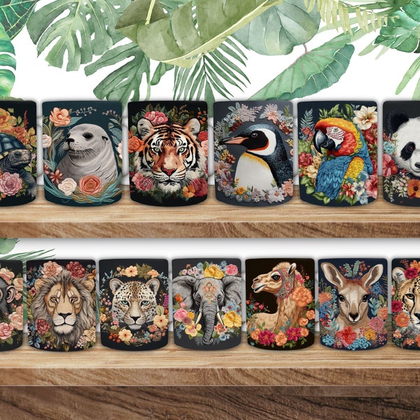 Embroidery Animals Mug Wraps, Sublimation, 11oz 12oz & 15oz Mug Wraps, PNG, Mug Template, Instant Download