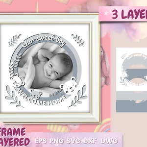 Baby Frame, Baby shadowbox, Neonato, Bambino, Bambina, Baby Shower Gift DIY, Frame Cricut, Frame Cut File, Paper Craft