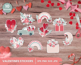 Adesivi di San Valentino, Adesivi d'amore, Buon San Valentino, Adesivi digitali di San Valentino, Design Boho, Pacchetto PNG, Pianificatore digitale, Stampabile