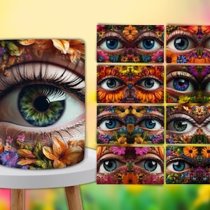 Eye Mug Wrap, Sublimatie, Bloemen, 11oz 12oz & 15oz Mok Sublimatie, PNG, Mok Sjabloon, Instant Download