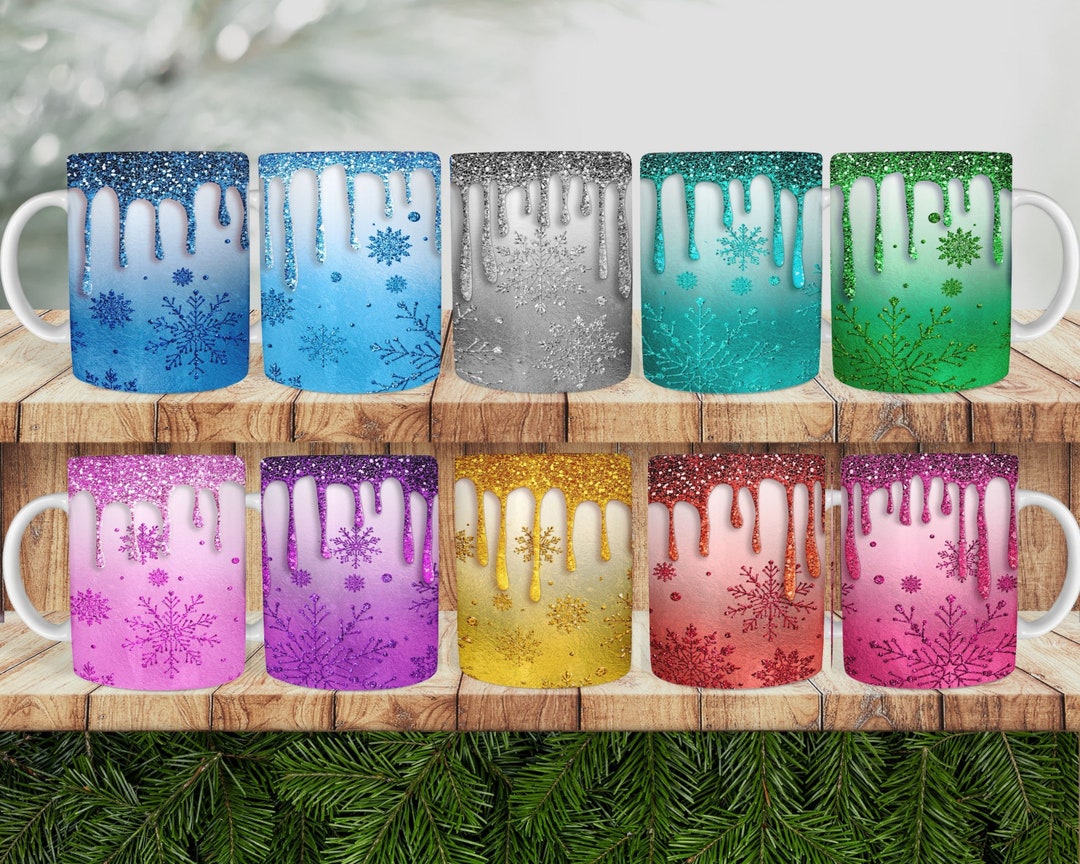 Christmas Glitter Mug Sublimation, 11oz 12oz & 15oz Mug Wraps, PNG, Mug
