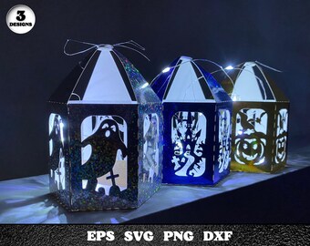 Halloween Lanterns Paper Cut Bundle, Lantern Template, Happy Halloween, Digital Download Files, Paper Craft, Png, Svg, Eps, Dxf