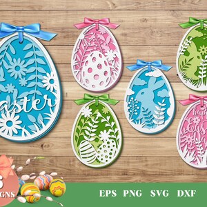 Lot d'oeufs de Pâques 3D SVG, shadowbox de Pâques, chasse aux oeufs, bonbons pour enfants, cadeau, bas de Noël, ornement en papier
