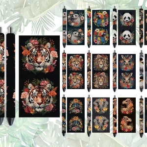 Peut inclure: Ensemble de 12 stylos colorés avec différents motifs d'animaux et de fleurs. Les stylos présentent une variété d'animaux, notamment des tigres, des pingouins, des éléphants et des cerfs, entourés de fleurs vibrantes. Les stylos sont parfaits pour ajouter une touche de personnalité à votre écriture.