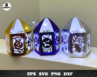 Halloween Lanterns SVG Bundle, Lantern Template, Happy Halloween, Digital Download Files, Paper Craft, Png, Svg, Eps, Dxf