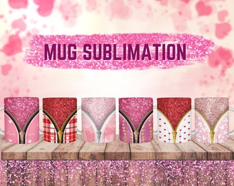 Valentine's Day Mug Wrap Bundle, Coffee Mug Sublimation, 11oz 12oz & 15oz Mug, PNG, Mug Template, Instant Download