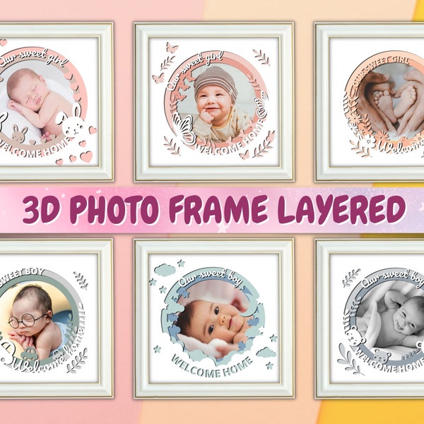 3D Photo Frame SVG, Baby girl shadowbox, Baby boy, Baby Shower Gift DIY, Frame Cricut, Frame Cut File, Paper Craft