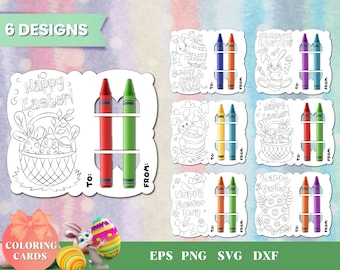 Easter Coloring Card SVG Bundle, Crayon Holder, Colouring Page, Coloring sheets, Party Favor, Paper Craft