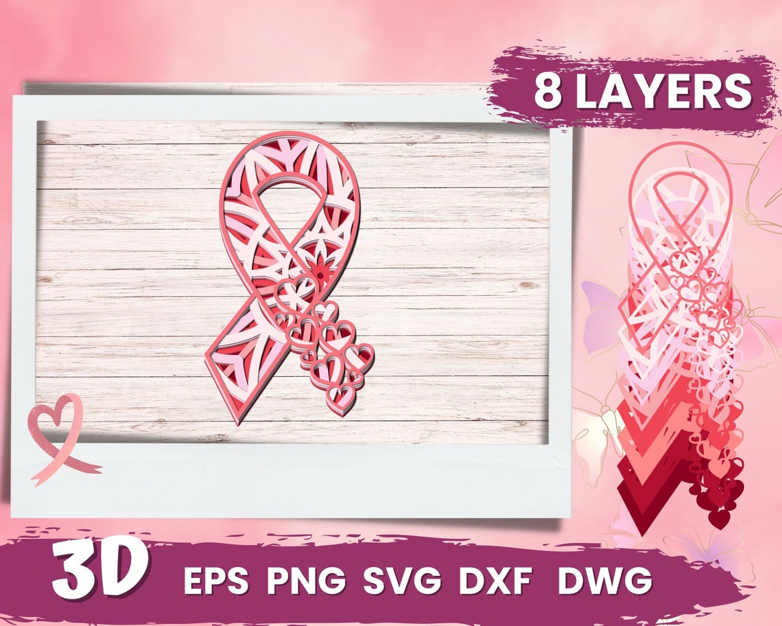 3D Cancer Ribbon SVG, Breast Cancer, Cancer Awareness, Layered Mandala ...