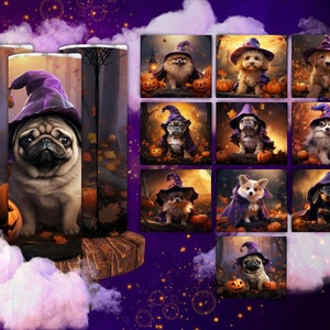 Halloween Dogs Tumbler Wrap, Puppy, Pumpkin, 20oz Sublimation, 9.2 x 8.3” Straight Skinny Tumbler Wrap PNG