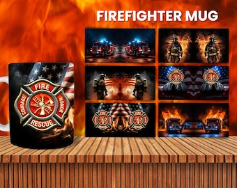 Firefighter Mug Wraps, Sublimation, 11oz 12oz & 15oz Mug Wraps, PNG, Mug Template, Instant Download