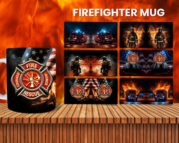 Firefighter Mug Wraps, Sublimation, 11oz 12oz & 15oz Mug Wraps, PNG, Mug Template, Instant Download
