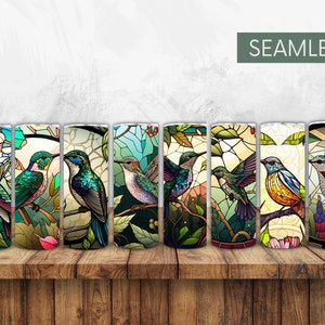 Stained Glass Hummingbird Tumbler Sublimation, PNG, 20 oz Tumbler Wrap, Straight, Seamless, Instant Download