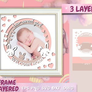 Bébé fille Photo cadre SVG, bébé shadowbox, bébé garçon, cadeau de Shower de bébé bricolage, cadre Cricut, cadre coupe fichier, artisanat en papier