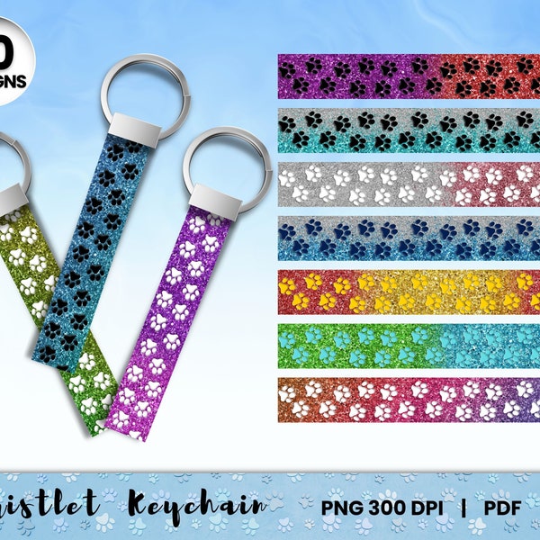 Dog Paw Key Fob, Pet Lover Wristlet, Fob Keychain Graphics, Wristlet png, Keychain Wristlet Sublimation Design