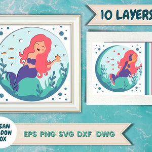 3D Mermaid Shadowbox SVG, Ocean, Dolphin, DIY, Frame Cricut, Frame Cut File, Paper Craft, Papercut, Octopus