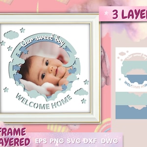 Baby Jungen Fotorahmen SVG, Baby Shadowbox, Neugeborene, Baby Shower Geschenk DIY, Rahmen Cricut, Rahmen geschnitten Datei, Paper Craft