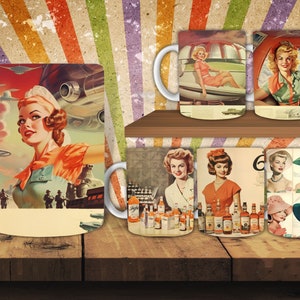 Vintage Mug Sublimation, Retro Coffee Mug Wrap, 11oz 12oz & 15oz Mug, PNG, Mug Template, Instant Download