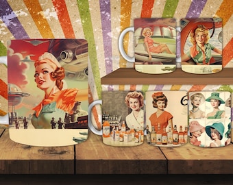 Vintage Tasse Sublimation, Retro Kaffeebecher Wrap, 11 Unzen 12 Unzen & 15 Unzen Becher, PNG, Becher Vorlage, Instant Download