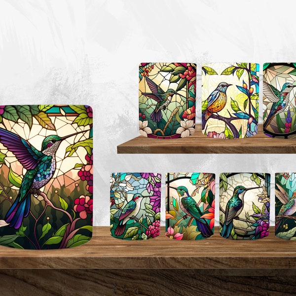 Stained Glass Bird Mug Sublimation, 11oz 12oz & 15oz Mug Wraps, PNG, Mug Template, Instant Download