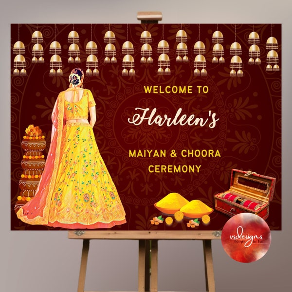 Indian Wedding welcome sign Maiyan welcome sign Choora welcome sign punjabi wedding welcome sign sikh wedding welcome sign jago welcome sign