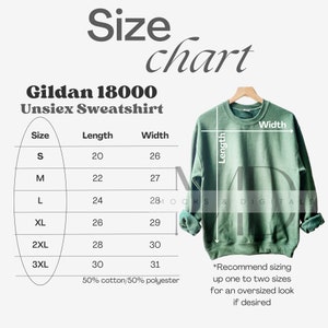 Gildan 18000 Size Chart Mockup - Gildan Sweatshirt - Gildan 18000 Size Chart