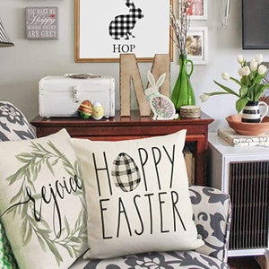 Easter Pillow Covers, Easter Decorations for Home, Floral Pillows, Buffalo Plaid Eggs Decorative Throw Pillows Spring Easter Farmhouse Decor