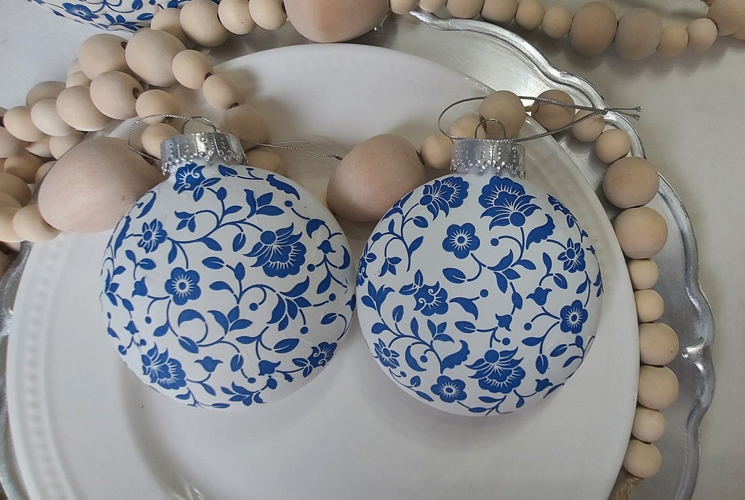 Blue Whimsical Christmas Ornaments, Set of 4, Modern Christmas