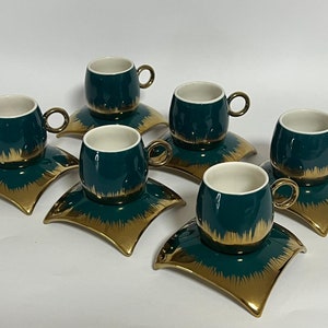 mit einem spicial türkisfarbenen Kaffeetassen Set 6 Stück, Espressotassen und Untertassen Set, türkische Kaffeetasse Set 6
