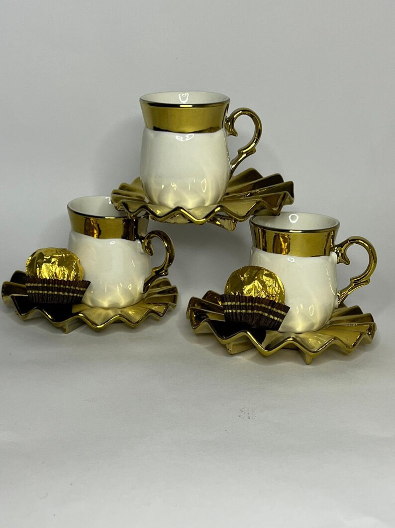 Coffee Cup Set 6 Pieces With White and Gold Color Luxury Etsy