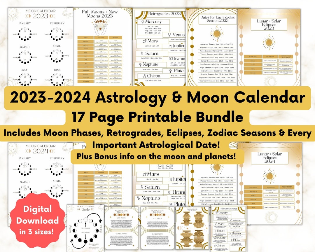 2023 2024 Moon & Astrology Calendar Instant Download Moon Phase and