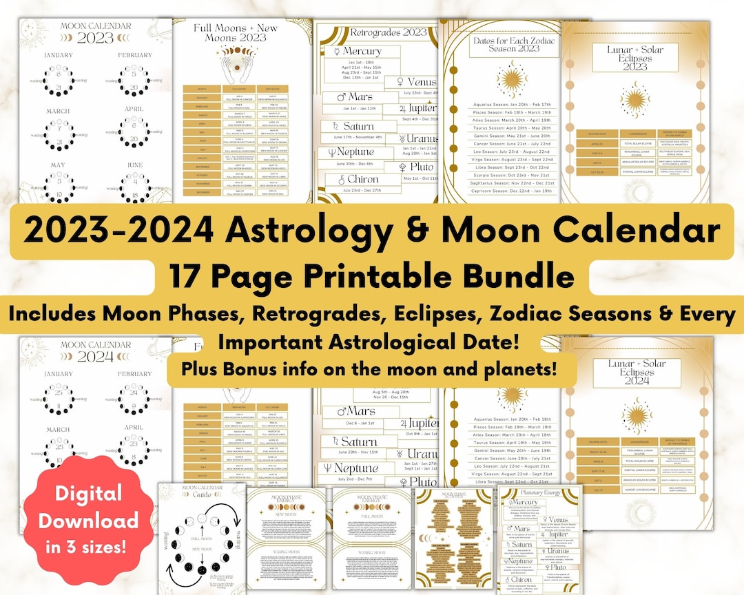 2023 2024 Moon & Astrology Calendar Instant Download Moon Phase and