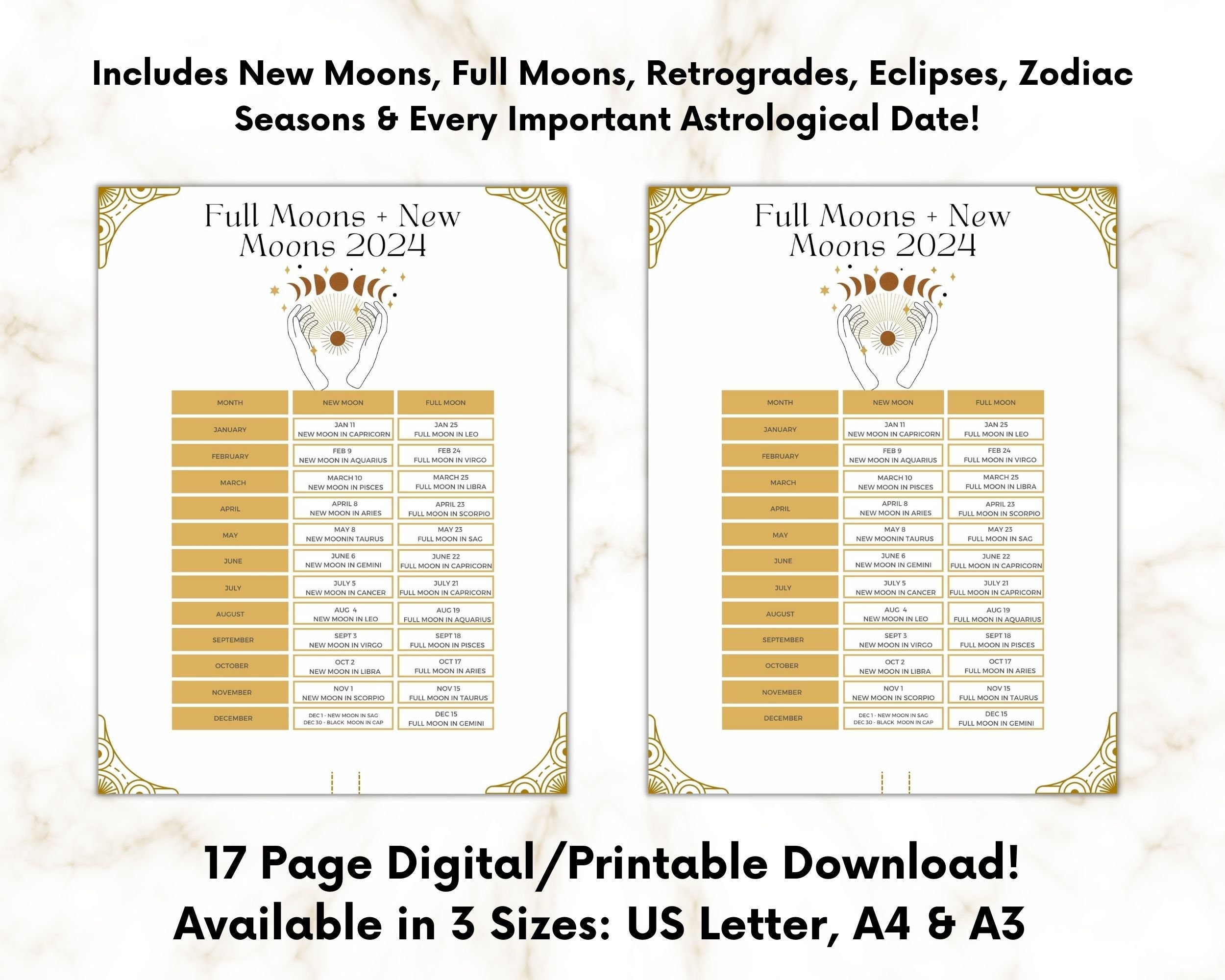 2023 2024 Moon & Astrology Calendar Instant Download Moon Phase and