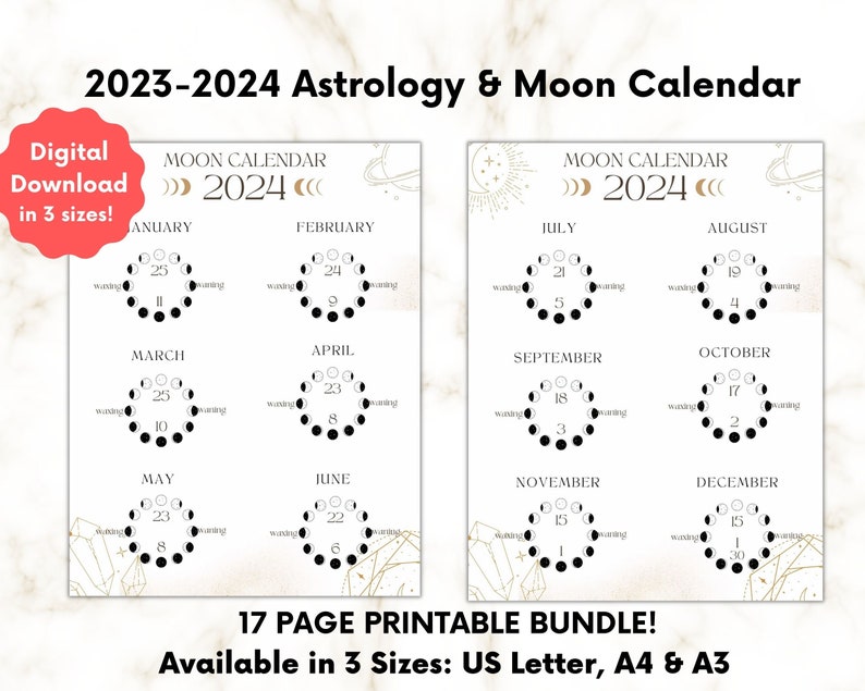 2023 2025 Moon & Astrology Calendar Instant Download Moon Phase and