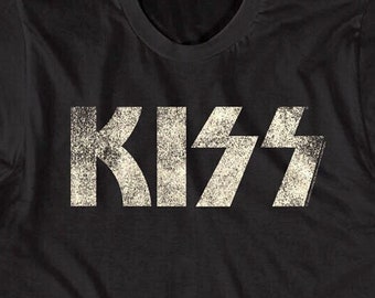KISS Band T-Shirt Faded Vintage Logo Glam Rock Band Album Concert Tour Merch