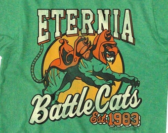 Eternia Battle Cats 1983 Adult T-Shirt He-Man Masters of the Universe Green Graphic Tee Cringer Hero Sidekick Vintage 80s Tees