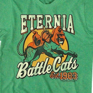 Eternia Battle Cats 1983 Adult T-Shirt He-Man Masters of the Universe Green Graphic Tee Cringer Hero Sidekick Vintage 80s Tees