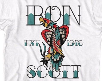 ACDC Shirt Bon Scott Parrot Tattoo Adult T-Shirts AC/DC Rock Music Band Merch Graphic Tees Gift