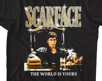 Scarface Tony Montana Desk Adult T-Shirt Gold Bling Logo the World is Yours