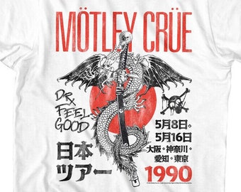 MOTLEY CRUE Dr Feelgood Japan Tour '90 Adult T-Shirt Rising Sun Heavy Metal Rock