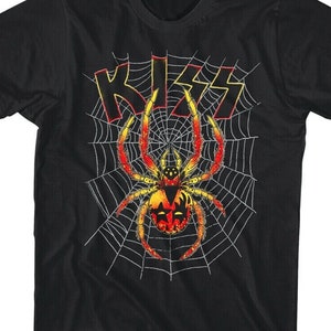 Kiss Band Shirt Spider in Web Black Graphic Adult Tee 70s Metal Music Tour Merch Rock Concert T-shirt Official Merchandise Cool Adult Tees