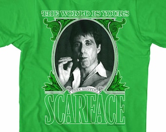 Scarface Tony Montana Dollar Adult T-Shirt Money Face World is Yours Pacino Cash