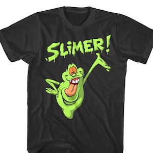Real Ghostbusters Adult T-Shirt Slimer Hungry Ghost Graphic Tee Vintage 80s Cartoon Character T-Shirt Animated Funny Anime Merch Adult Tees