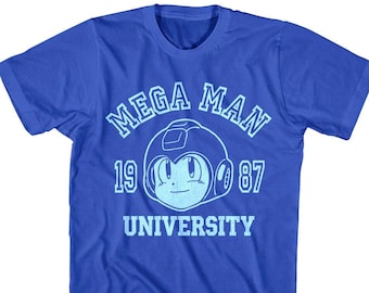 Mega Man T-Shirt University 1987 Retro Rokkuman Capcom Video Game Tees