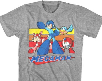 Megaman Adult T-Shirt Retro Stripes Capcom Video Gamer Tees