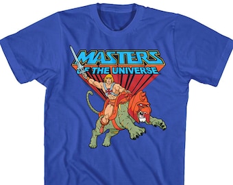 Masters of the Universe He-Man Adult T-Shirt Battle Cat Blue Shirt 100% Cotton Crew Neck T-shirt Graphic Tees Gifts For Birthday Adult Tees