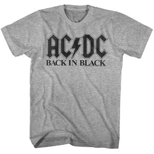 ACDC Shirt Back in Black | Adult Gray T-Shirt AC DC Music Rock Band Merch Graphic Tees