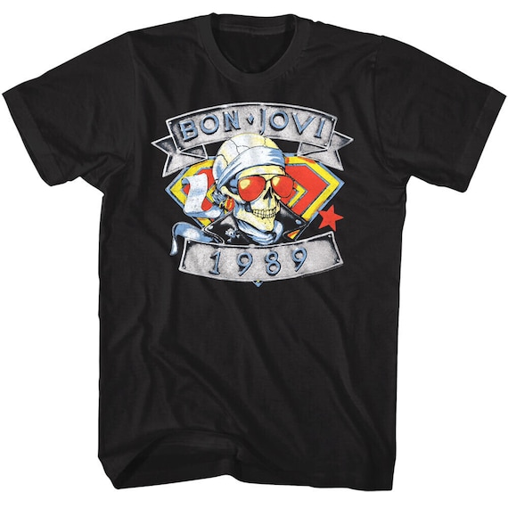 Bon Jovi Skull Biker 1989 Adult T-shirt - Etsy